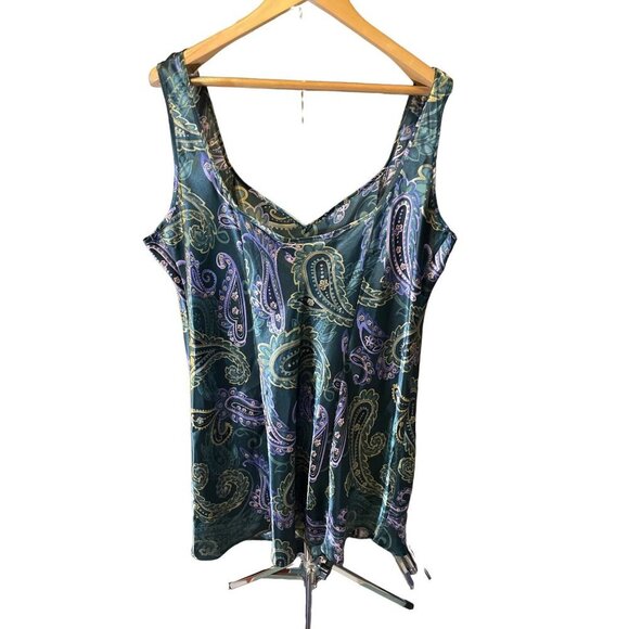 Morgan Taylor Green Paisley Satin Sleeveless Sheath Nightgown Sz 2X - Picture 2 of 9